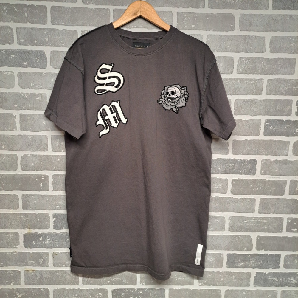 Saint Morta Skull Flower Lafayette T-Shirt Dark Grey Size‎ Large